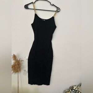 Fashion Nova Black Midi Dress with Gold Chain Straps